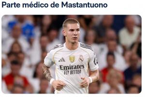 后天客战利物浦！皇马官方：马斯坦托诺耻骨受伤，恢复时间待定