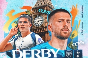 热刺发布北伦敦德比海报：维卡里奥、范德芬、西蒙斯、特尔出镜