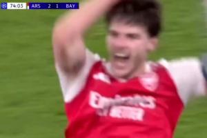 超绝领袖气质赖斯奔袭后又冲刺铲断凯恩，起身振臂给全队鼓劲